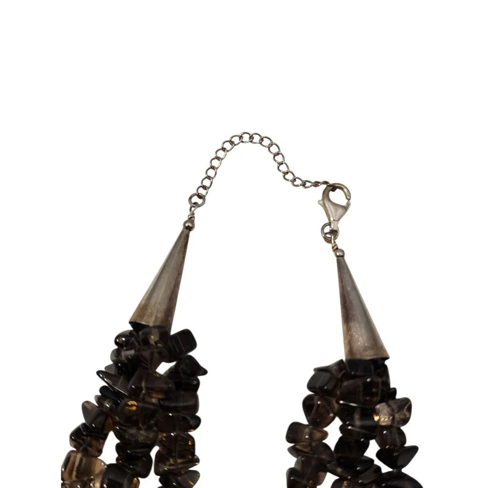 Vintage 925 southwest style 3 strand smoky quartz polished‎ chip necklace